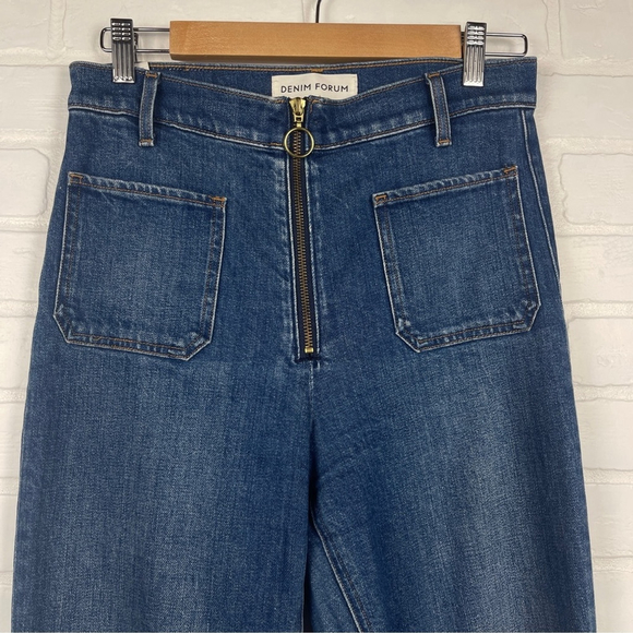 Denim Forum just peachy Straight Leg Jeans in Classic Blue zipper design 28 - Picture 4 of 11
